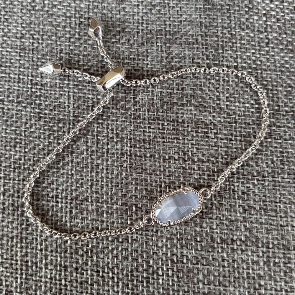 Kendra Scott Elaina Silver Adjustable Chain Bracelet Light Slate Gray Stone